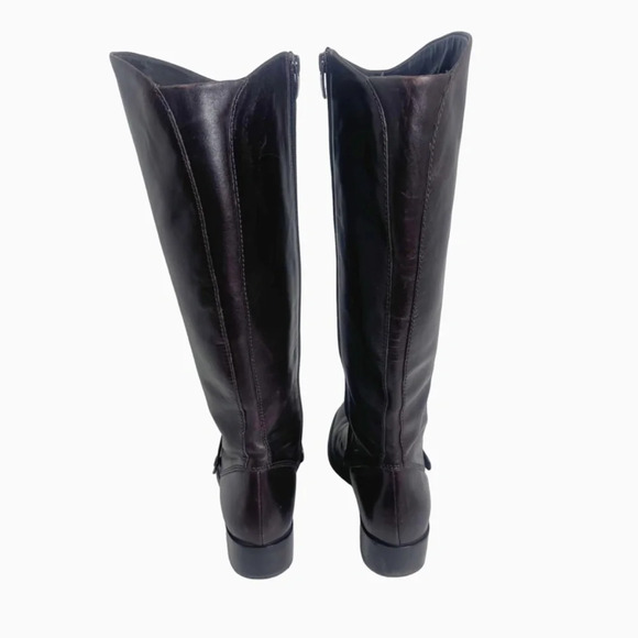 Via Spiga Dark Brown/Burgundy Leather Riding Boots - Picture 4 of 15